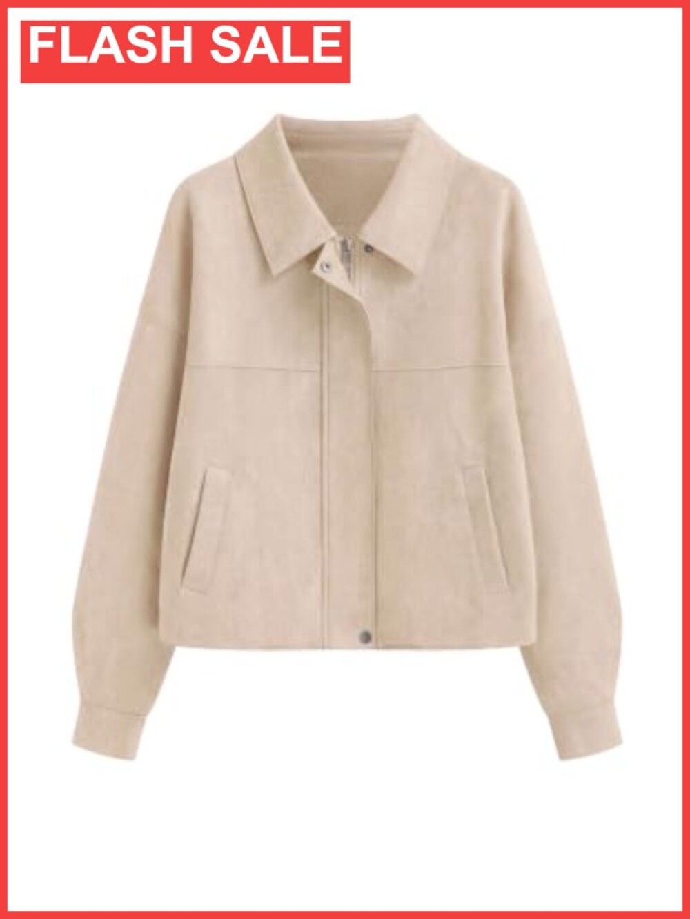 Faux Suede Cropped Zip Up Casual Jacket